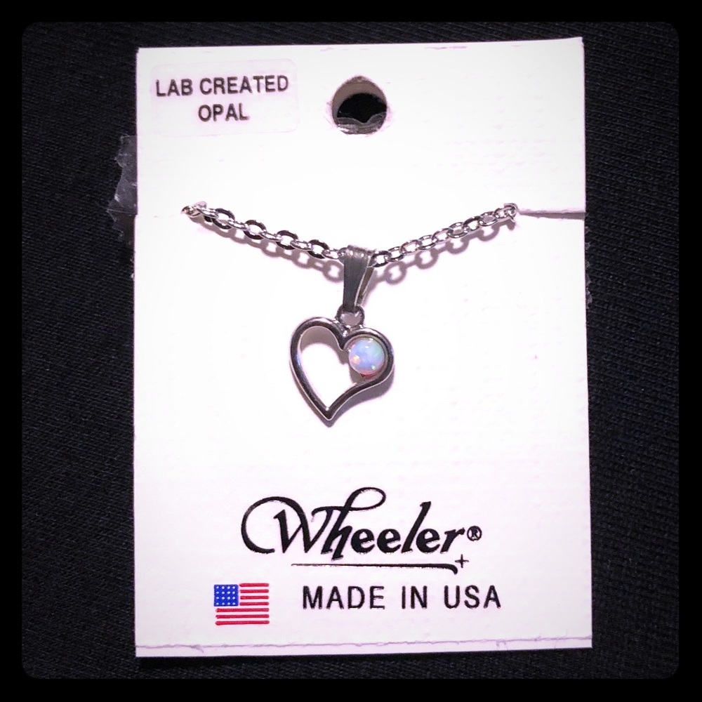 Silver necklace White opal heart pendant